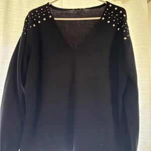 Black Studded V-Neck Sweater
